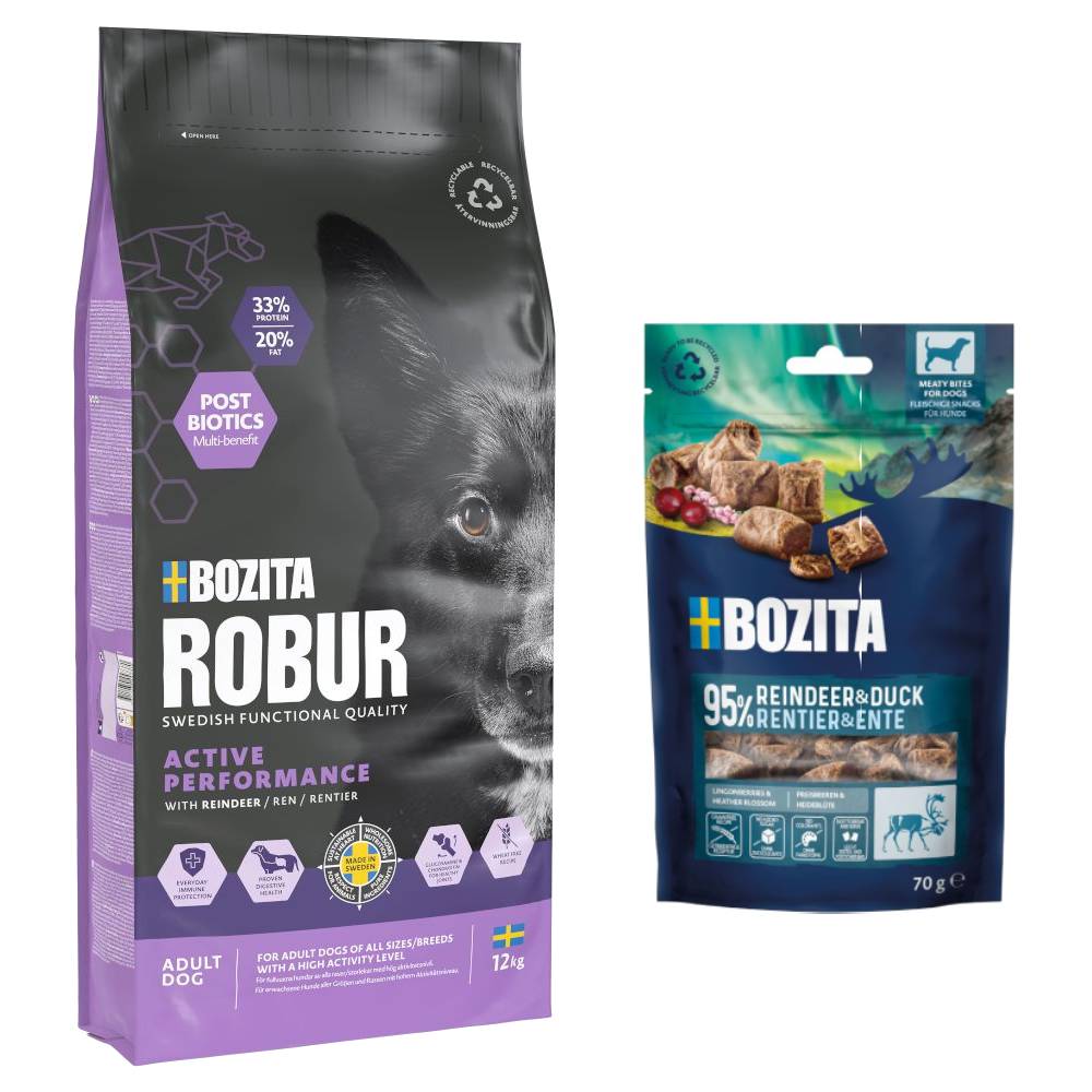 7,5 kg / 12 kg Bozita Robur + 2 x 70 g Meaty Bites mit Rentier & Ente gratis! - 12 kg Adult Active Performance Rentier 7,5 kg / 12 kg Bozita Robur + 2 x 70 g Meaty Bites mit Rentier & Ente gratis! - 12 kg Adult Active Performance Rentier von Bozita Robur
