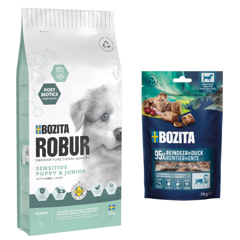 7,5 kg / 12 kg Bozita Robur + 2 x 70 g Meaty Bites mit Rentier & Ente gratis! - 12 kg Sensitive Grain Free Puppy Lamm 7,5 kg / 12 kg Bozita Robur + 2 x 70 g Meaty Bites mit Rentier & Ente gratis! - 12 kg Sensitive Grain Free Puppy Lamm von Bozita Robur