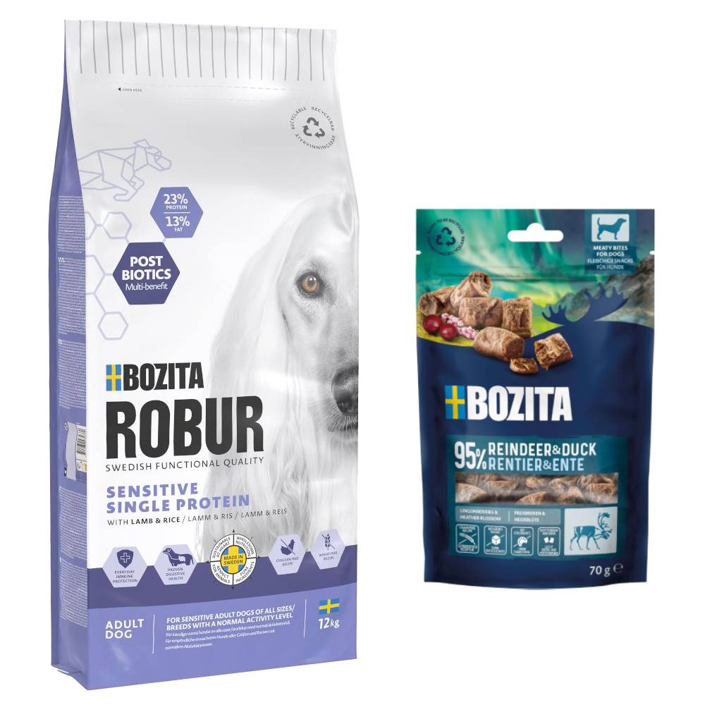 7,5 kg / 12 kg Bozita Robur + 2 x 70 g Meaty Bites mit Rentier & Ente gratis! - 12 kg Sensitive Single Protein Lamm & Reis 7,5 kg / 12 kg Bozita Robur + 2 x 70 g Meaty Bites mit Rentier & Ente gratis! - 12 kg Sensitive Single Protein Lamm & Reis von Bozita Robur