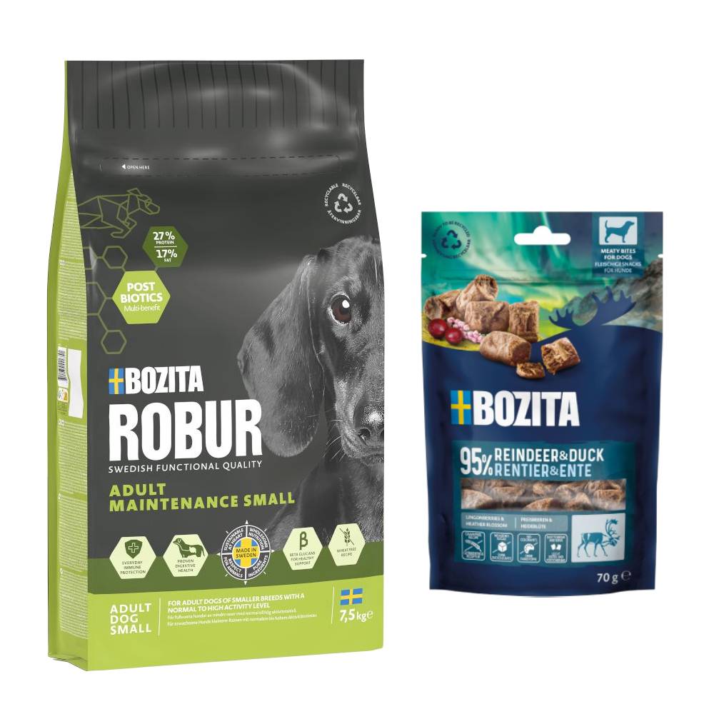 7,5 kg / 12 kg Bozita Robur + 2 x 70 g Meaty Bites mit Rentier & Ente gratis! - 7,5 kg Adult Maintenance Mini Huhn von Bozita Robur