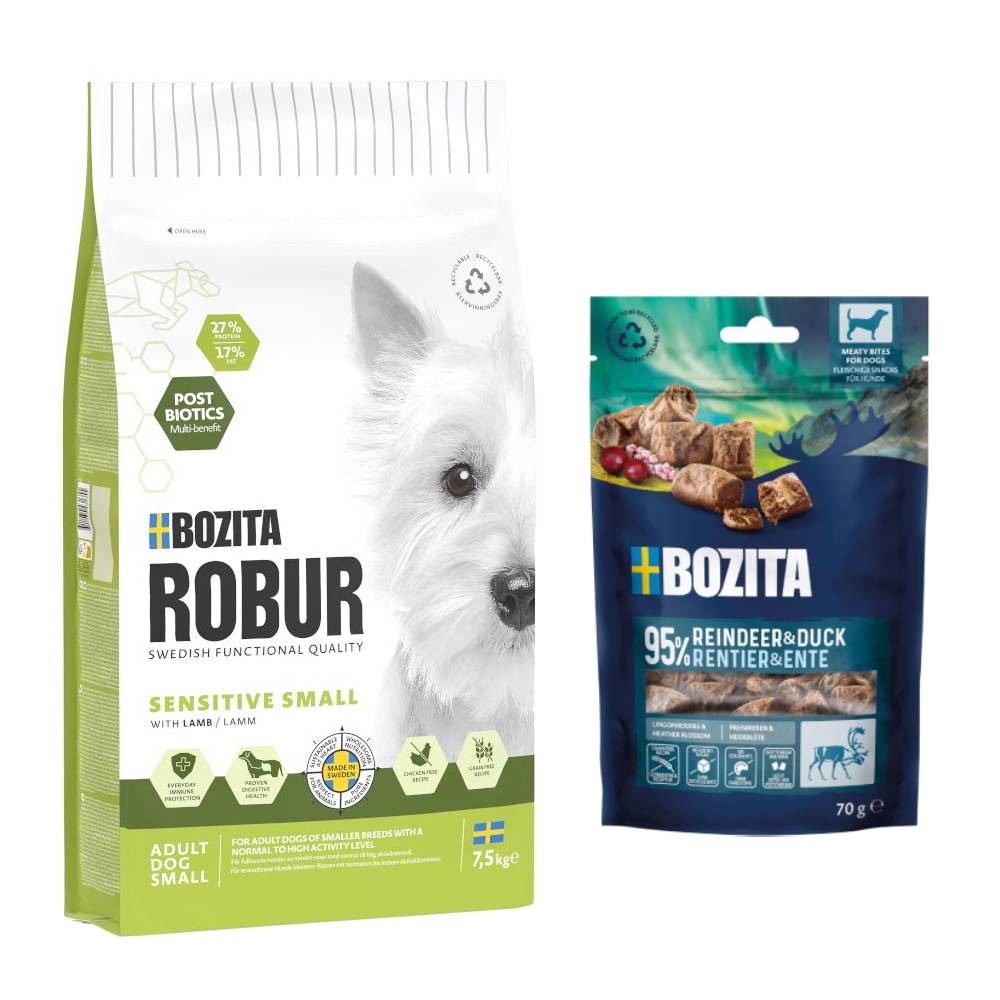 7,5 kg / 12 kg Bozita Robur + 2 x 70 g Meaty Bites mit Rentier & Ente gratis! - 7,5 kg Adult Small Breed Sensitive Lamm 7,5 kg / 12 kg Bozita Robur + 2 x 70 g Meaty Bites mit Rentier & Ente gratis! - 7,5 kg Adult Small Breed Sensitive Lamm von Bozita Robur