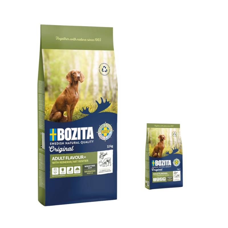 12 kg + 3 kg gratis! 15 kg Bozita Original  - Adult Flavour Plus mit Rentier - Weizenfrei von Bozita