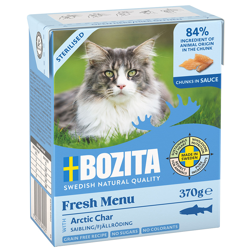 6 x 370 g Bozita Tetra Häppchen in Gelee oder Soße zum Sonderpreis! - Sterilised mit Saibling in Soße 6 x 370 g Bozita Tetra Häppchen in Gelee oder Soße zum Sonderpreis! - Sterilised mit Saibling in Soße von Bozita
