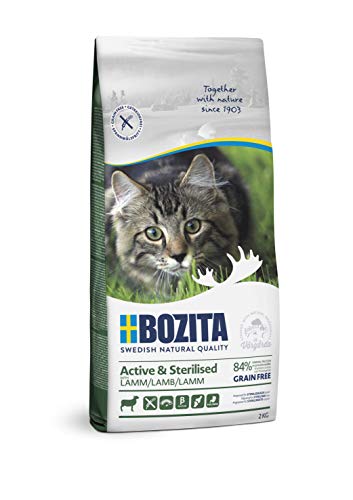 Bozita Active & Sterilised Katzentrockenfutter mit Lamm – 2 kg – getreidefreies Katzenfutter für sterilisierte, aktive Katzen – 33 % Protein, 20 % Fett – ohne Zucker & ohne Gentechnik von Bozita