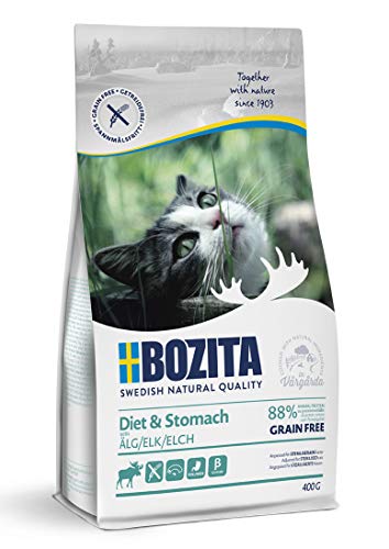 BOZITA Diet & Stomach Getreidefrei mit Elch - Trockenfutter für wenig aktive und übergewichtige erwachsene Katzen, 0.4 kg von Bozita