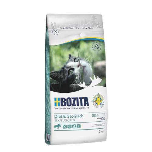 Bozita Diet & Stomach Katzentrockenfutter mit Elch – 2 kg – getreidefreies Trockenfutter für sensible erwachsene Katzen – 34 % Protein, 10 % Fett – ohne Zucker & Gentechnik – leicht verdaulich von Bozita