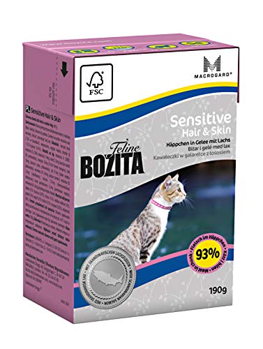 BOZITA Häppchen in Gelee Nassfutter Hair&Skin - 16 x 190 g - nachhaltig produziertes Katzenfutter für erwachsene Katzen - Alleinfuttermittel von Bozita