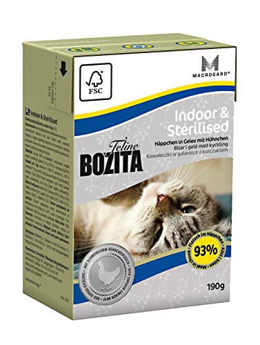 BOZITA Häppchen in Gelee Nassfutter Indoor&Sterilised - 16 x 190 g - nachhaltig produziertes Katzenfutter für erwachsene Katzen - Alleinfuttermittel von Bozita