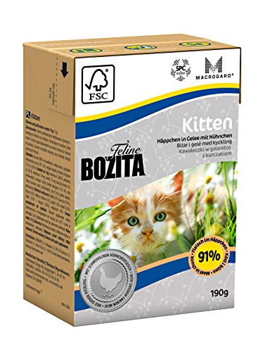 BOZITA Häppchen in Gelee Nassfutter Kitten - nachhaltig produziertes Katzenfutter speziell für Kitten und erwachsene Katzen - Alleinfuttermittel, 190 g (1er Pack) von Bozita