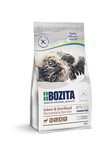 BOZITA Indoor & Sterilised Getreidefrei mit Rentier - Trockenfutter für erwachsene hauptsächlich drinnen lebende Katzen, 0.4 kg von Bozita