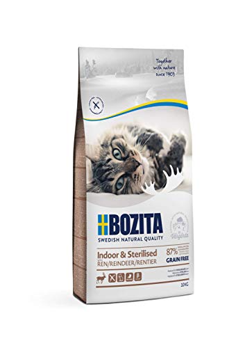 Bozita Indoor & Sterilised Katzentrockenfutter mit Rentier – 10 kg – weizenhaltiges Katzenfutter für sterilisierte Wohnungskatzen – 33 % Protein, 14 % Fett – gentechnikfrei, Alleinfuttermittel von Bozita