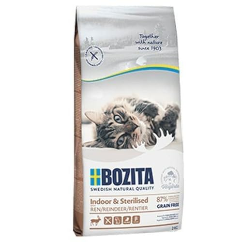 Bozita Indoor & Sterilised Katzentrockenfutter mit Rentier – 2 kg – weizenhaltiges Katzenfutter für sterilisierte Wohnungskatzen – 33 % Protein, 14 % Fett – gentechnikfrei, Alleinfuttermittel von Bozita