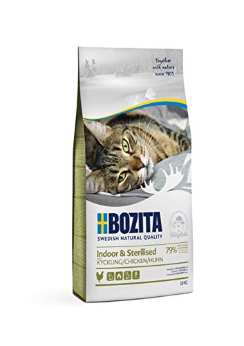 Bozita Indoor & Sterilised Katzentrockenfutter mit Huhn – 10 kg – weizenhaltiges Katzenfutter für sterilisierte Wohnungskatzen – 32 % Protein, 14 % Fett – gentechnikfrei, Alleinfuttermittel von Bozita