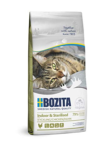 Bozita Indoor & Sterilised Katzentrockenfutter mit Huhn – 2 kg – weizenhaltiges Katzenfutter für sterilisierte Wohnungskatzen – 32 % Protein, 14 % Fett – zuckerfrei, gentechnikfrei, Alleinfuttermittel von Bozita
