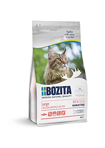 Bozita Large Weizenfrei Lachs – 400g Trockenfutter für große Katzenrassen – weizenfreies Katzenfutter mit 31 % Protein & 18 % Fett – für sensible Katzen – ohne Zucker & Gentechnik von Bozita