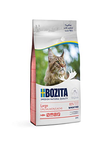 Bozita Large Weizenfrei Lachs – 10 kg Trockenfutter für große Katzenrassen – weizenfreies Katzenfutter mit 31 % Protein & 18 % Fett – für sensible Katzen – ohne Zucker & Gentechnik von Bozita