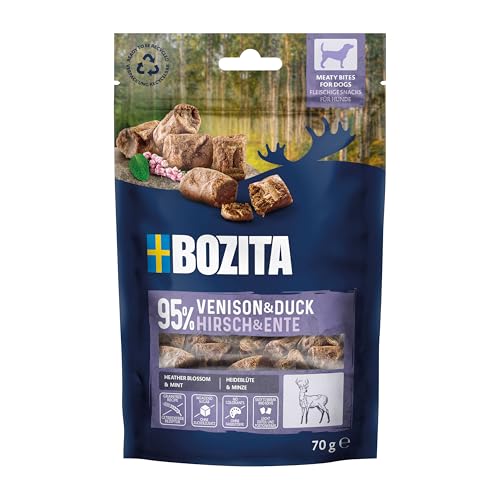 Bozita Meaty Bites Hundesnack mit 95% Hirsch & Ente – 70 g getreidefreie Hundeleckerlies ohne Huhn & Glyzerin – schmackhafte Dog Treats, ideal als Leckerli für Hunde beim Training & zur Belohnung Bozita Meaty Bites Hundesnack mit 95% Hirsch & Ente – 70 g getreidefreie Hundeleckerlies ohne Huhn & Glyzerin – schmackhafte Dog Treats, ideal als Leckerli für Hunde beim Training & zur Belohnung von Bozita
