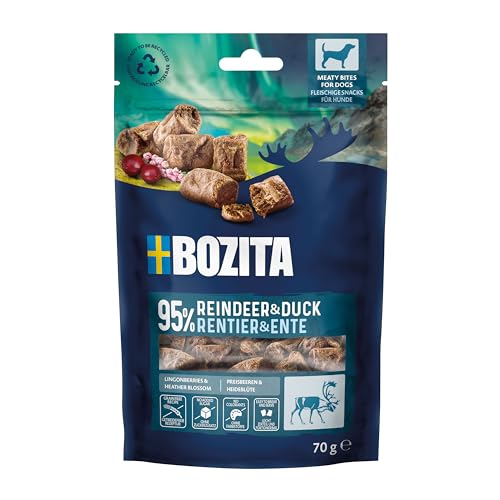 Bozita Meaty Bites Hundesnack mit 95% Rentier & Ente – 70 g getreidefreie Hundeleckerlies ohne Huhn & Glyzerin – schmackhafte Dog Treats, ideal als Leckerli für Hunde beim Training & zur Belohnung Bozita Meaty Bites Hundesnack mit 95% Rentier & Ente – 70 g getreidefreie Hundeleckerlies ohne Huhn & Glyzerin – schmackhafte Dog Treats, ideal als Leckerli für Hunde beim Training & zur Belohnung von Bozita