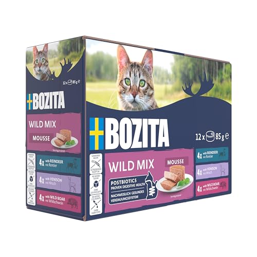 BOZITA Mousse WILD Mix 12x85g - NEU Nassfutter für gourmet Katzen in kleinen Dosen - mit Postbiotika zur Unterstützung einer gesunden Darmflora mit Rentier, Hirsch und Wildschwein - Alleinfuttermittel BOZITA Mousse WILD Mix 12x85g - NEU Nassfutter für gourmet Katzen in kleinen Dosen - mit Postbiotika zur Unterstützung einer gesunden Darmflora mit Rentier, Hirsch und Wildschwein - Alleinfuttermittel von Bozita
