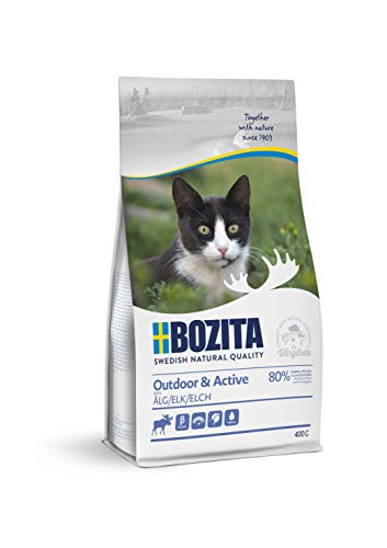 Bozita Outdoor & Active Katzentrockenfutter mit Elch – 400g – weizenfreies Trockenfutter für aktive, sensible Katzen – 30 % Protein, 20 % Fett – ohne Zucker & Gentechnik – aus Schweden von Bozita