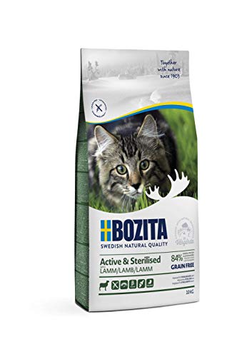 Bozita Active & Sterilised Katzentrockenfutter mit Lamm – 10 kg– getreidefreies Katzenfutter für sterilisierte, aktive Katzen – 33 % Protein, 20 % Fett – ohne Zucker & ohne Gentechnik von Bozita