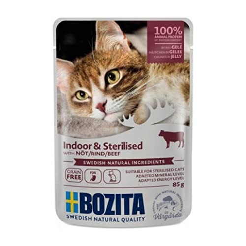 Bozita Cat Pouch Häppchen in Gelee Indoor&sterilised Rind | 12 x 85 g von Bozita