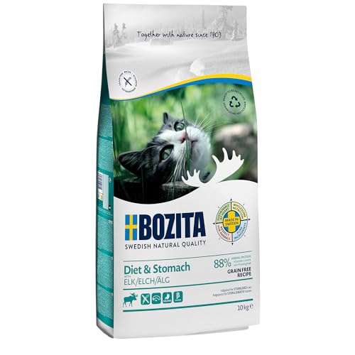 Bozita Diet & Stomach Katzentrockenfutter mit Elch – 10 kg – getreidefreies Trockenfutter für sensible erwachsene Katzen – 34 % Protein, 10 % Fett – ohne Zucker & Gentechnik – leicht verdaulich von Bozita