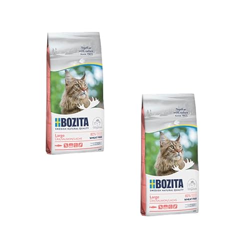 Bozita - Feline Large - Salmon Wheat Free | Doppelpack | 2 x 400 g | Getreidefreies Trockenfutter für Katzen mit Lachs | Alleinfuttermittel für die Erwachsene Katze | Mit Biotin von Bozita