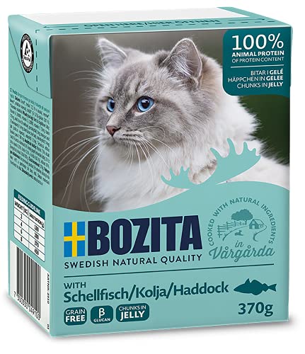 Bozita Häppchen in Gelee Nassfutter mit Schellfisch im Tetra Recart 16x370g - Getreidefrei - nachhaltig produziertes Katzenfutter für erwachsene Katzen - Alleinfuttermittel Bozita Häppchen in Gelee Nassfutter mit Schellfisch im Tetra Recart 16x370g - Getreidefrei - nachhaltig produziertes Katzenfutter für erwachsene Katzen - Alleinfuttermittel von Bozita