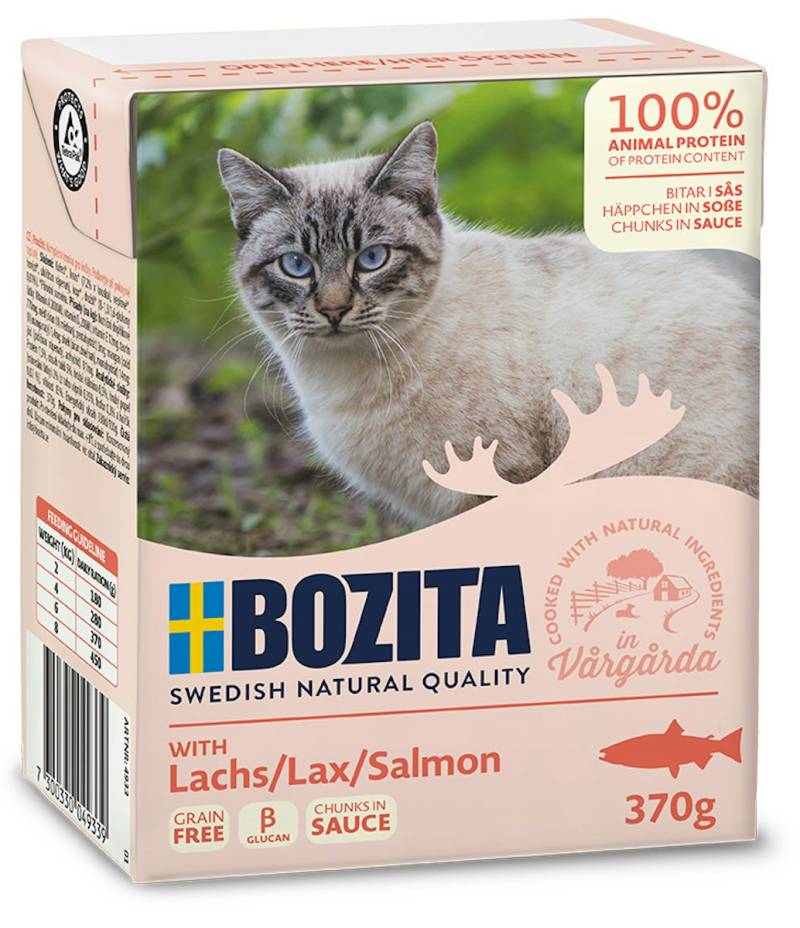 Bozita Häppchen in Soße 370 Gramm Katzennassfutter 16 x 370 Gramm mit Lachs