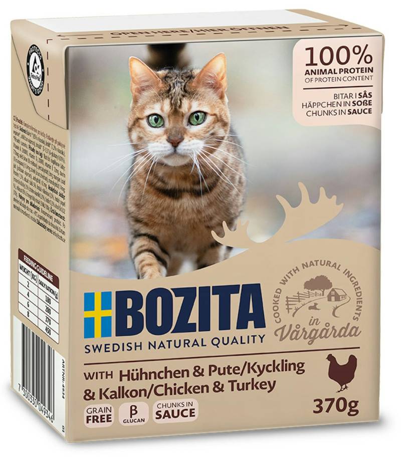 Bozita Häppchen in Soße 370 Gramm Katzennassfutter 16 x 370 Gramm mit Hühnchen & Pute
