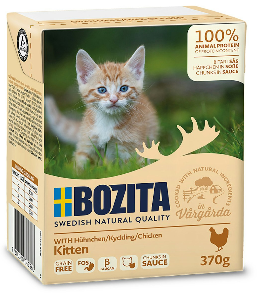 Bozita Häppchen in Soße 370 Gramm Katzennassfutter 16 x 370 Gramm Kitten mit Hühnchen