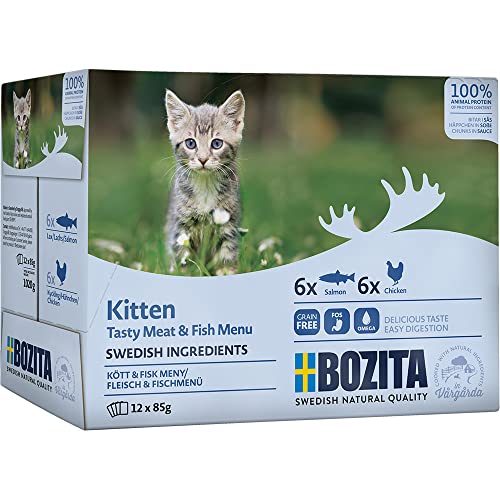 Bozita Häppchen in Soße Lachs & Fleisch Kitten | 12x 85g von Bozita