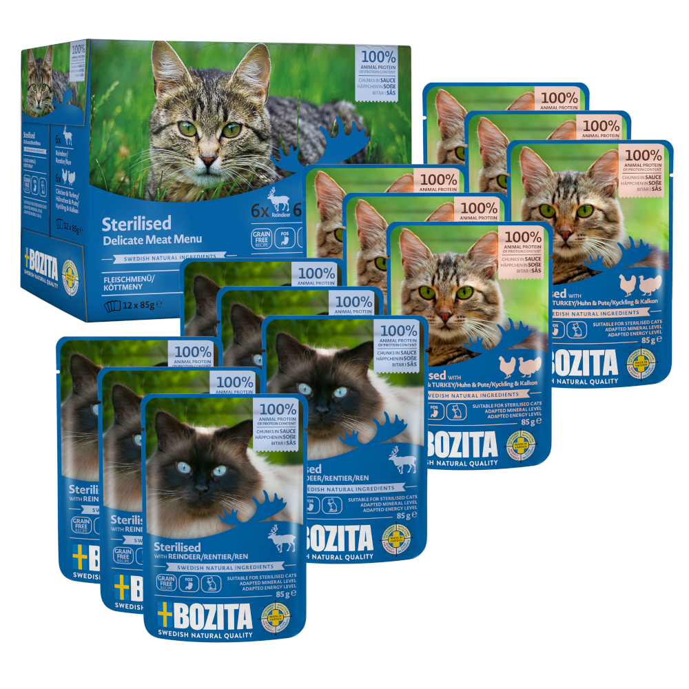 Bozita Häppchen in Soße Sterilised 12 x 85 g - Mixpaket Fleisch Menü Bozita Häppchen in Soße Sterilised 12 x 85 g - Mixpaket Fleisch Menü von Bozita