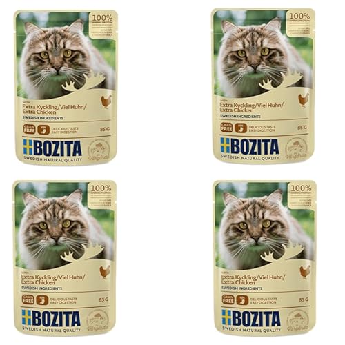 Bozita Häppchen in Soße mit viel Hühnchen | 4er Pack | 4 x 12 x 85 g | Nassfutter für Katzen | Getreidefreies und weizenfreies Alleinfuttermittel | 100% schwedische Zutaten von Bozita