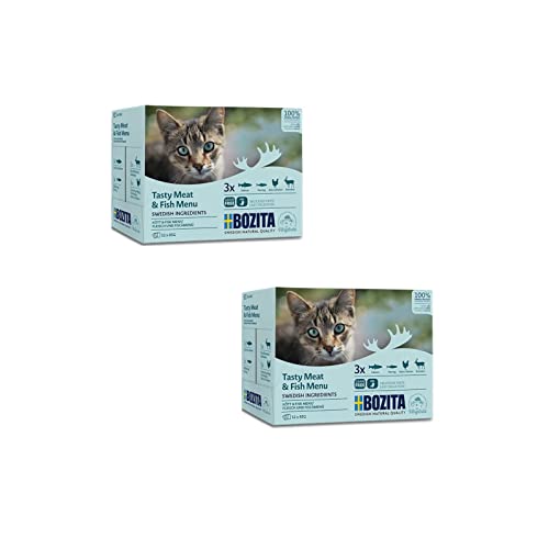 Bozita Multibox Tasty - Meat and Fish | Doppelpack | 2 x 12 x 85 g | Alleinfuttermittel für ausgewachsene Katzen | Getreidefreies Nassfutter im praktischen Pouch Portionsbeutel von Bozita
