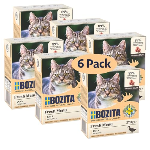 Bozita Tetra Häppchen in Sauce mit Huhn – 6x370g Getreide- & zuckerfreies Premium-Katzenfutter, ohne Gentechnik, mit 7,5% Protein und 5% Fettgehalt – leckeres Nassfutter für Feinschmecker von Bozita