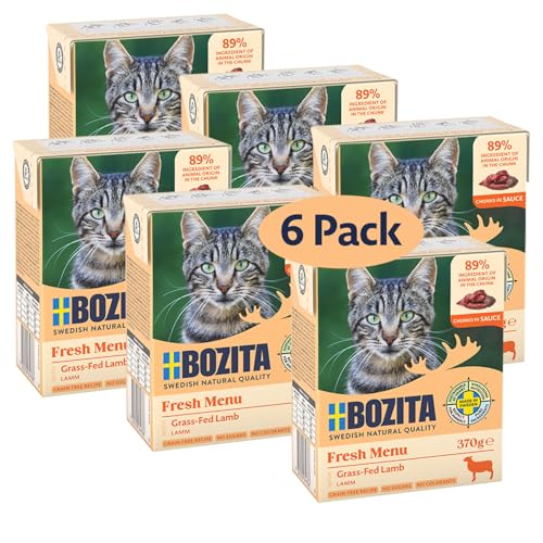 Bozita Tetra Häppchen in Sauce mit Lamm - 6x370g Getreide- & zuckerfreies Nassfutter für Katzen ohne Gentechnik – 7,5% Protein & 5% Fettgehalt - hochwertig & besonders schmackhaft von Bozita
