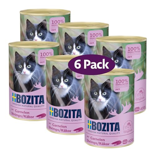 Bozita Paté Garnele Getreidefrei – 6x400g Nassfutter für Katzen & Kitten. Alleinfutter mit 9,5 % Protein & 5 % Fett aus hochwertigen, natürlichen Zutaten ohne Getreide - aus Schweden von Bozita