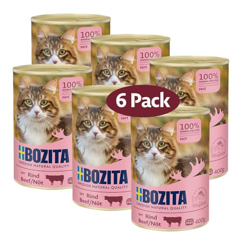 Bozita Paté Rind Getreidefrei – 6x400g Nassfutter für Katzen & Kitten. Alleinfutter mit 9,5 % Protein & 5 % Fett aus hochwertigen, natürlichen Zutaten ohne Getreide - aus Schweden von Bozita