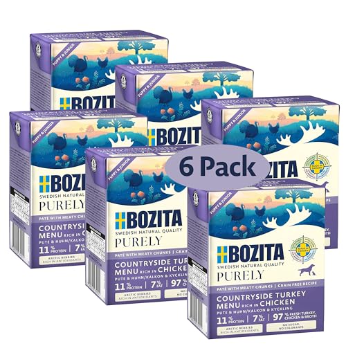 Bozita Purely Paté Puppy & Junior Pute – 370g – getreidefreies Nassfutter in der Dose für Hunde – mit 11 % Protein & 7 % Fett – für alle Hundegrößen & Aktivitätslevel – ohne künstliche Zusätze von Bozita