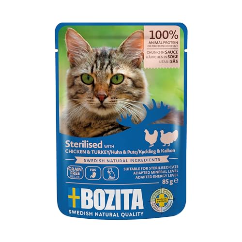 Bozita Sterilised Katzenfutter Huhn&Pute Häppchen in Soße im Portionsbeutel Pouch 12x85g Nassfutter für Katzen von Bozita