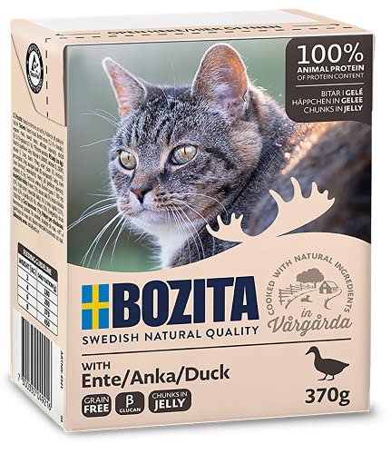 Bozita Vorspeisen in Gelee oder Soße, 16 x 370 g im Tetra Recart, Nassfutter in verschiedenen Geschmacksrichtungen, getreidefrei, Alleinfutter.( 16er Pack) von Bozita