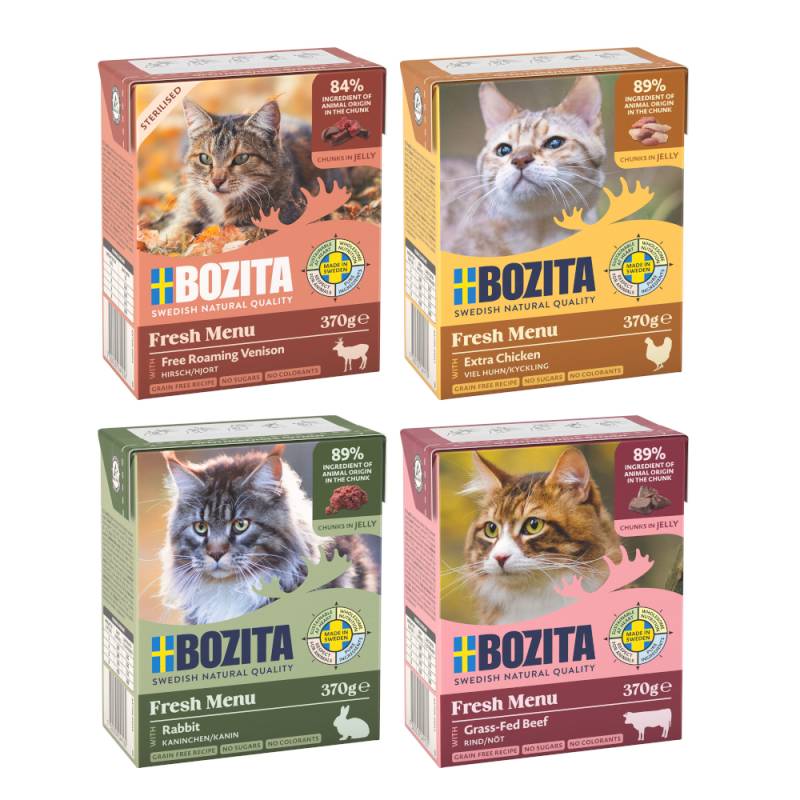 Kombi-Paket: Bozita Megapack Tetra Häppchen 48 x 370 g - Megapack 1 in Gelee: Viel Huhn, Rinderhack, Kaninchen, Sterilised mit Hirsch von Bozita
