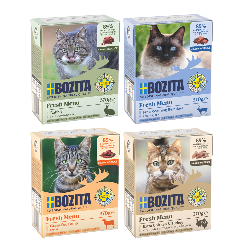 Kombi-Paket: Bozita Megapack Tetra Häppchen 48 x 370 g - Megapack 1 in Soße: Hühnchen & Pute, Kaninchen, Rentier, Lamm Kombi-Paket: Bozita Megapack Tetra Häppchen 48 x 370 g - Megapack 1 in Soße: Hühnchen & Pute, Kaninchen, Rentier, Lamm von Bozita