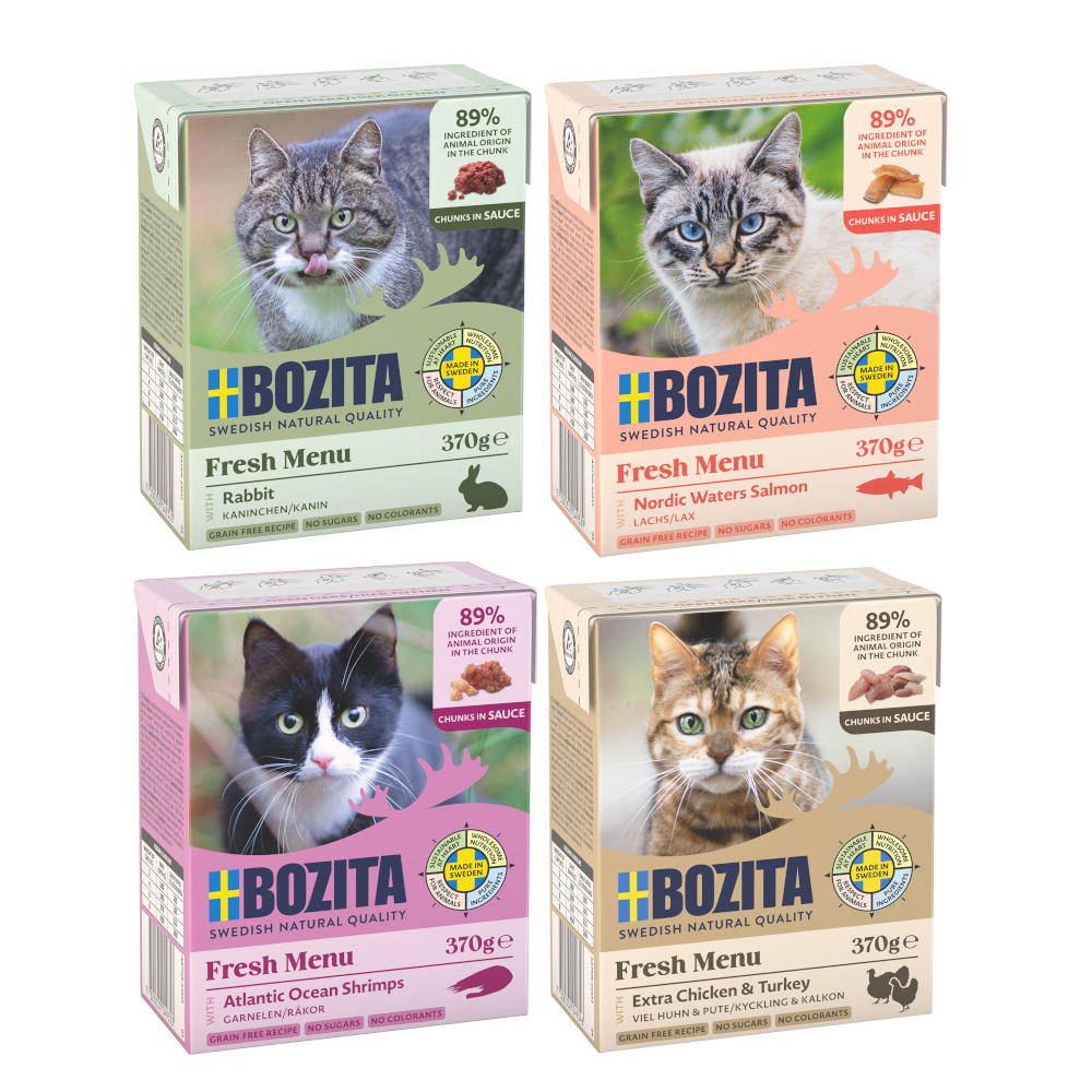 Kombi-Paket: Bozita Megapack Tetra Häppchen 48 x 370 g - Megapack 2 in Soße: Hühnchen & Pute, Kaninchen, Lachs, Garnelen Kombi-Paket: Bozita Megapack Tetra Häppchen 48 x 370 g - Megapack 2 in Soße: Hühnchen & Pute, Kaninchen, Lachs, Garnelen von Bozita