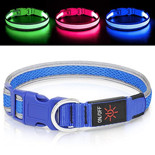 Bpawser Hundehalsband Leuchtend USB Aufladbar, LED-Hunde Leuchthalsband für mittelgroße große Hunde, Sicherheit beim Laufen in der Nacht, Blau L von Bpawser