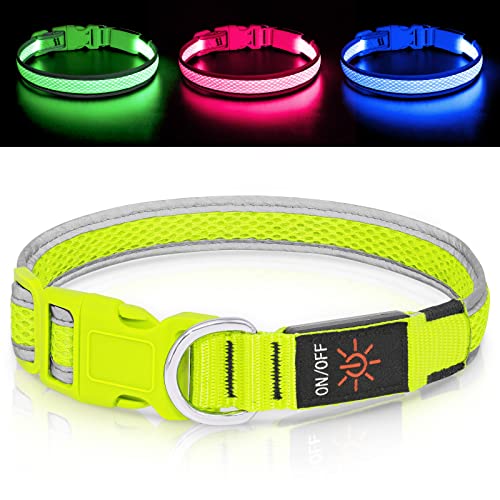 Bpawser Hundehalsband Leuchtend USB Aufladbar, LED-Hunde Leuchthalsband für mittelgroße große Hunde, Sicherheit beim Laufen in der Nacht, Grün L von Bpawser