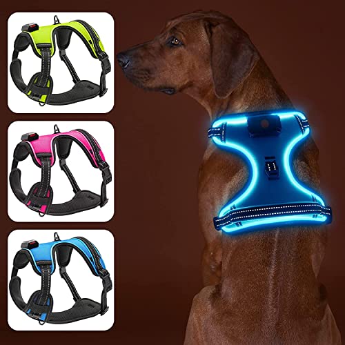 Bpawser Light Up Hundegeschirr LED Hundegeschirr No-Pull mit Griff Wiederaufladbare beleuchtete Hundeweste Geschirr Hundegeschirr für X-Small Small Medium Large X-Large Größe (Blau,S) von Bpawser