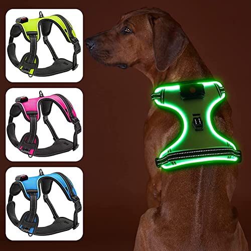 Bpawser Light Up Hundegeschirr LED Hundegeschirr No-Pull mit Griff Wiederaufladbare beleuchtete Hundeweste Geschirr Hundegeschirr für X-Small Small Medium Large X-Large Größe (Grün,XS) von Bpawser